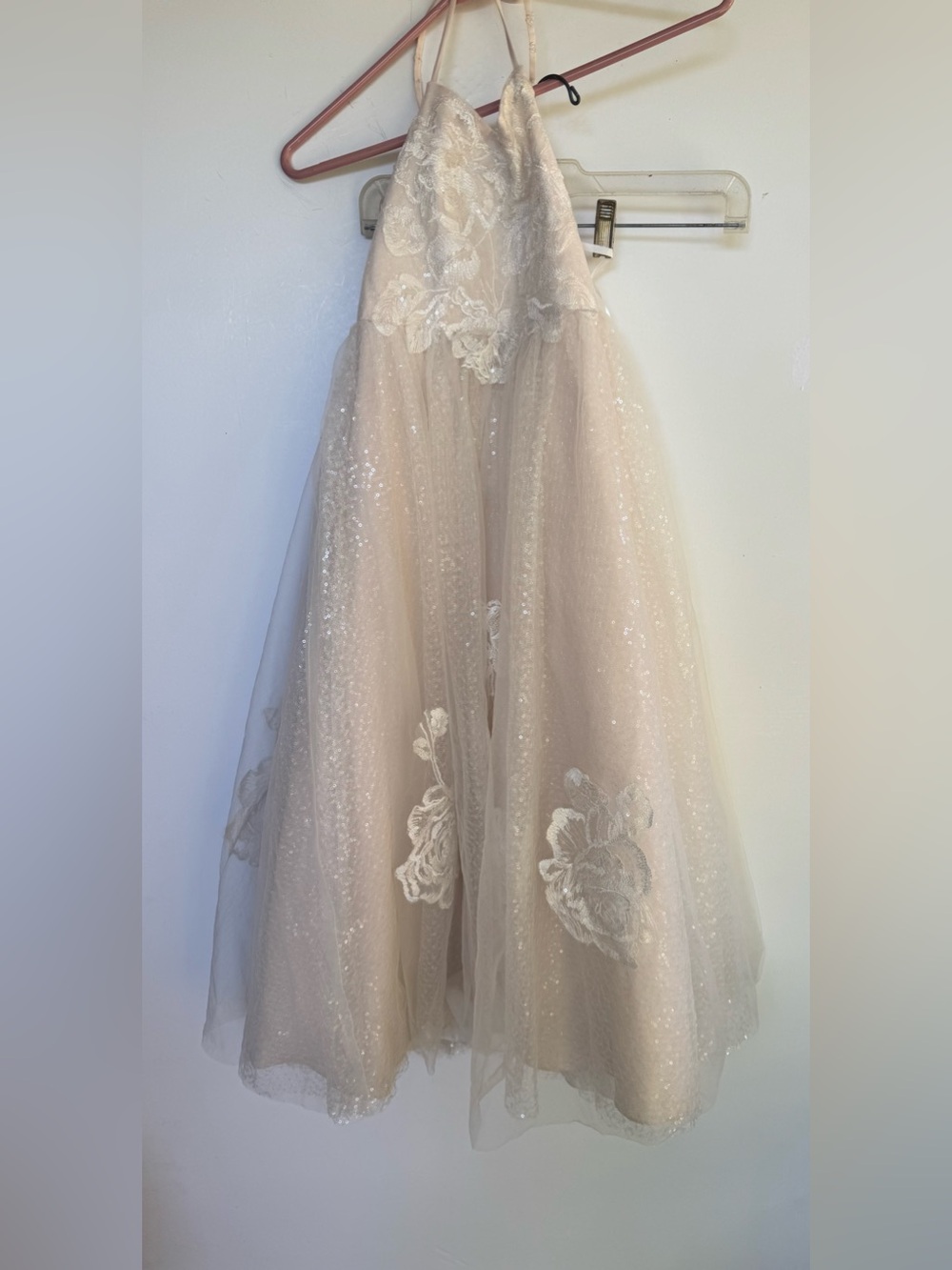 Sparkle Lace Halter Formal Dress for Girls in Blush